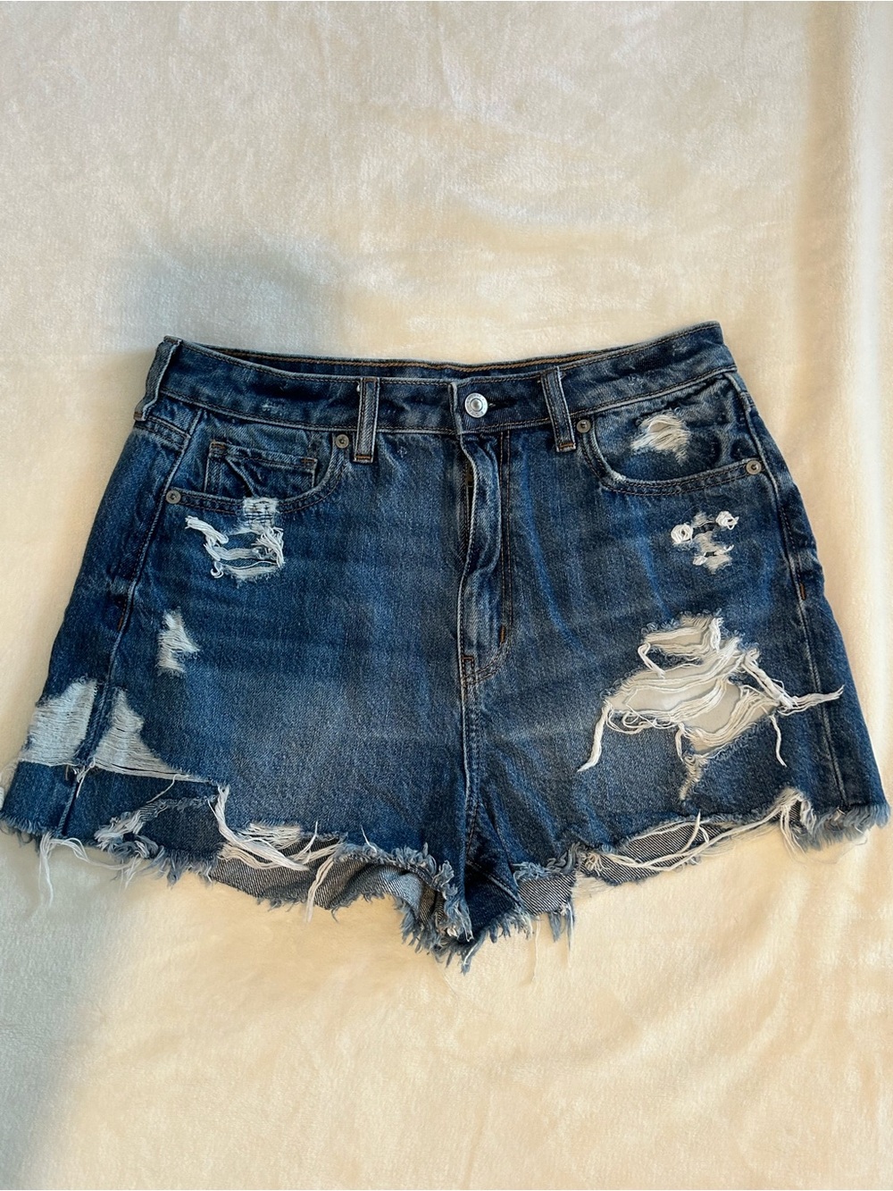 American Eagle Outfitters Distressed Dark Blue Denim Cutoff Shorts